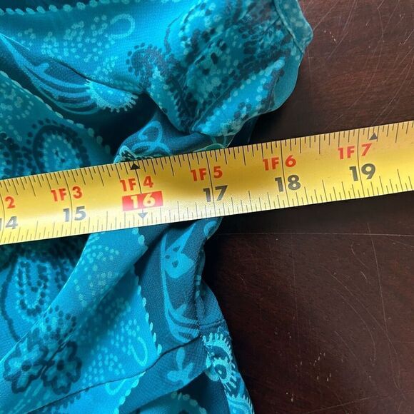 Cinema Etoile Vintage Blue Hipster Y2K Paisley Semi Sheer Ruffle Dress Size L - Picture 12 of 14